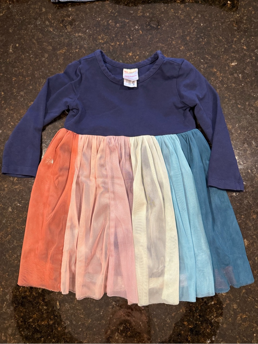 Hanna Andersson Navy Dress with Rainbow Tulle Skirt